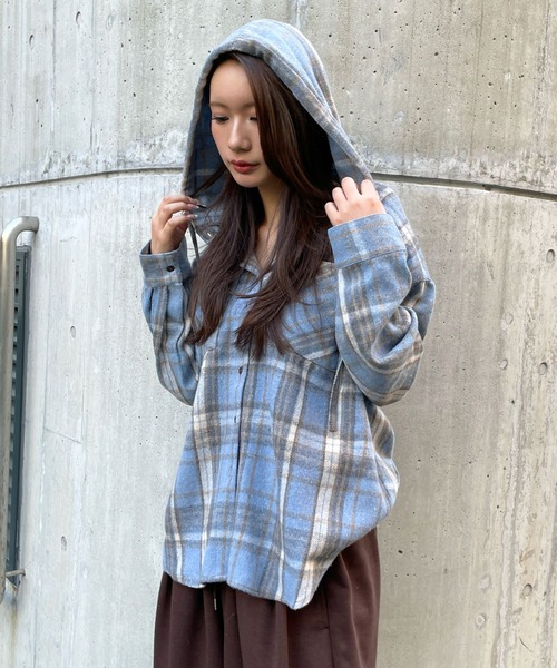 3.3 FIELD TRIP ブラウス シャツ 3.3 Field Trip／フーディ―付チェック