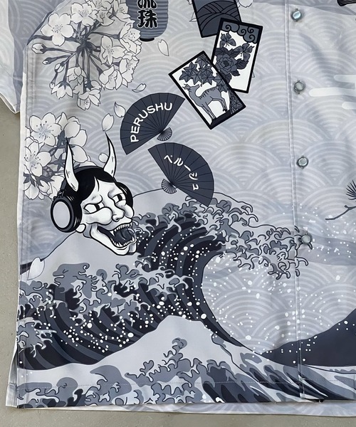 「Perushu」 半袖シャツ MEDIUM ブラック メンズ_画像7