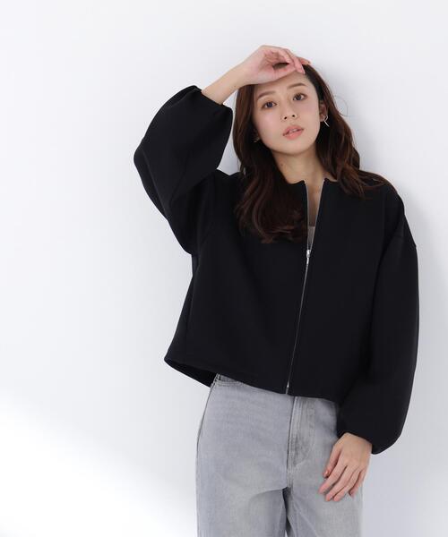美品　23区　ブラック ジップアップ ノーカラー　ブルゾン　黒 SHIPS any:〈洗濯機可能〉ダブルクロス ノーカラー ジップ ブルゾン