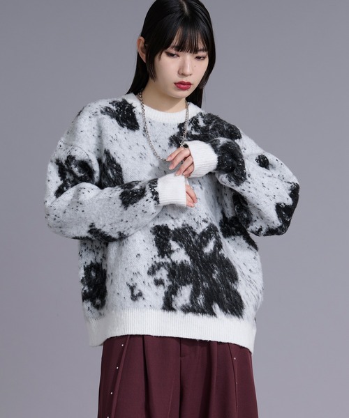 「Ellno Loset」 長袖ニット MEDIUM パープル メンズ_画像9