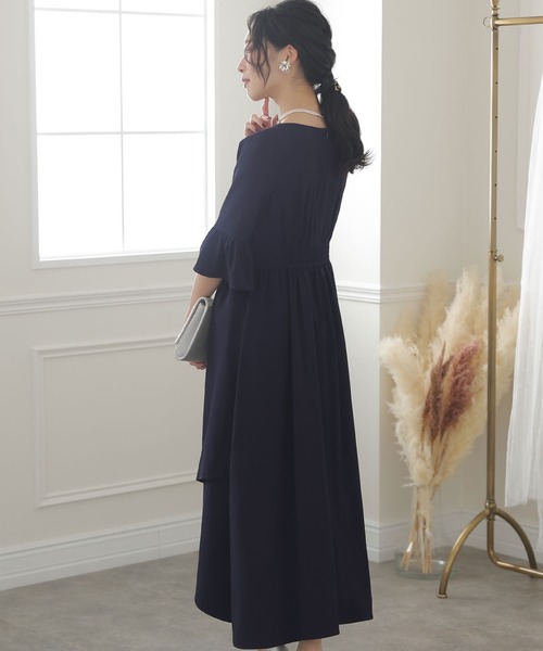 「PourVous」 7分袖ワンピース M ネイビー レディース_画像4