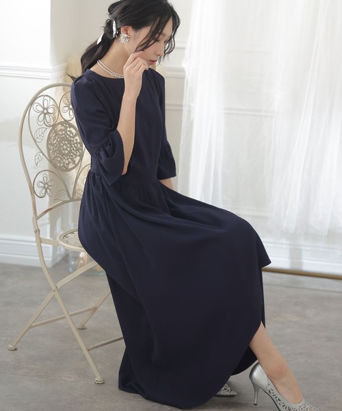 「PourVous」 7分袖ワンピース M ネイビー レディース_画像5