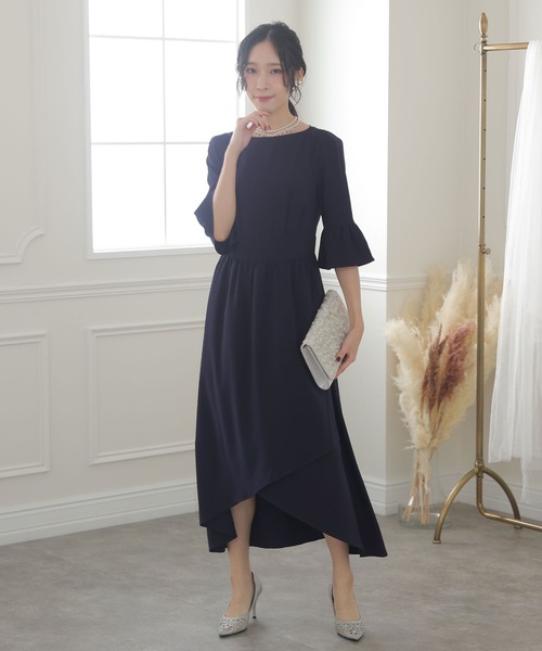 「PourVous」 7分袖ワンピース M ネイビー レディース_画像6