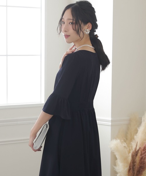 「PourVous」 7分袖ワンピース M ネイビー レディース_画像7