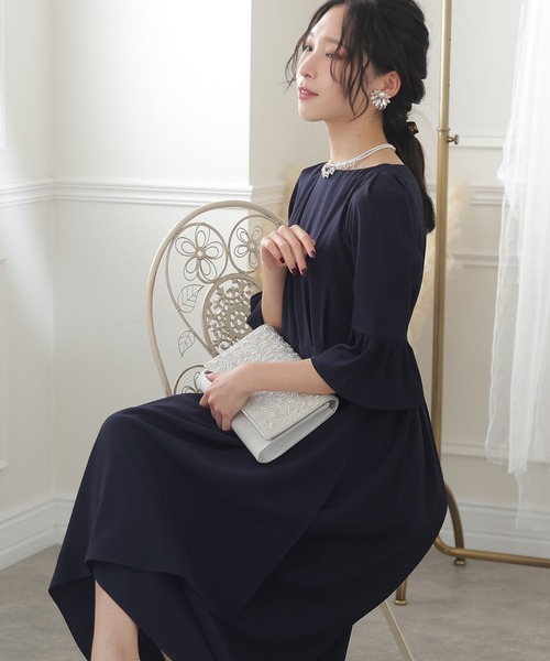 「PourVous」 7分袖ワンピース M ネイビー レディース_画像8