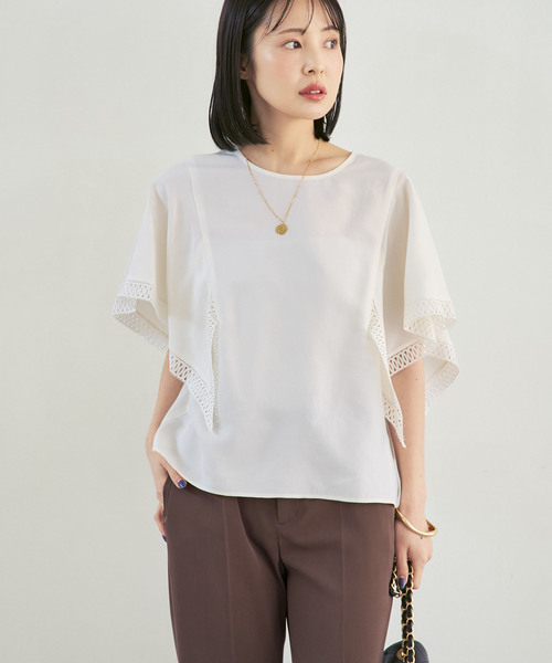 ＊新品＊　noble フリルレースブラウス NOBLE（ノーブル） ブラウス シャツ オーヴレースラッフルフリル