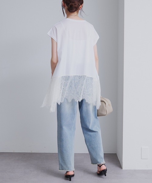 pual ce cin tシャツ 半袖 レースヘムシルケットTシャツ レディース 