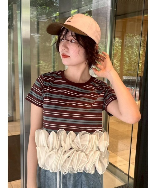 LILY BROWN ベージュ ドット柄 フリル チューブトップ 完売商品 LILY BROWN（リリーブラウン） tシャツ 半袖 ボリュームフリルカット