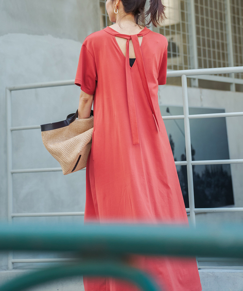 ワンピース 半袖 Tie-Neck Jersey Dress