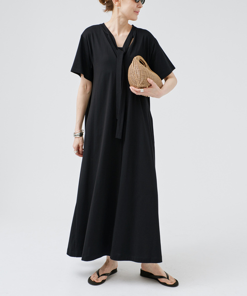 ワンピース 半袖 Tie-Neck Jersey Dress