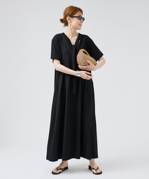 ワンピース 半袖 Tie-Neck Jersey Dress
