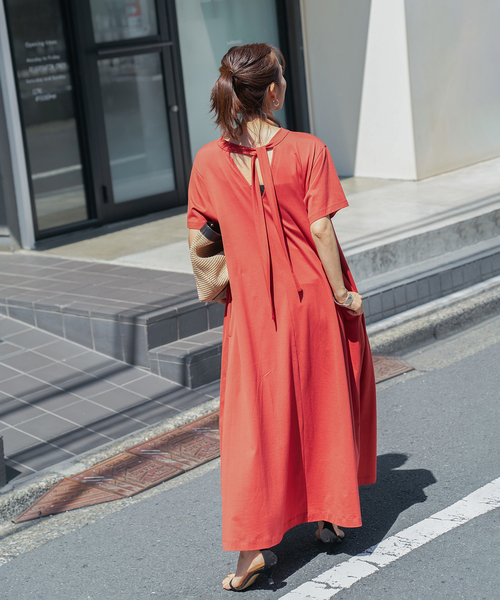 ワンピース 半袖 Tie-Neck Jersey Dress