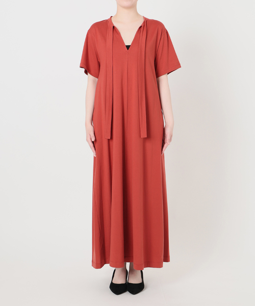 ワンピース 半袖 Tie-Neck Jersey Dress