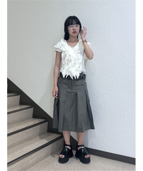 SLY（スライ） ブラウス シャツ 半袖 MIX FRILL COMPACT BL ミックス