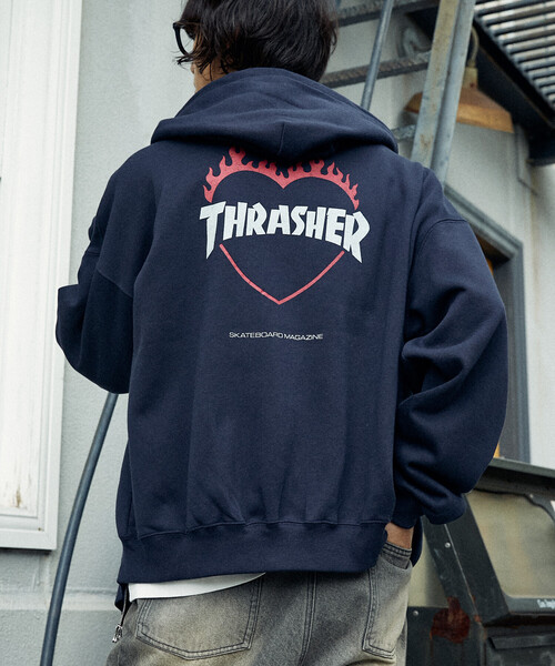 「THRASHER」 ジップアップパーカー SMALL ライトグレー メンズ_画像2