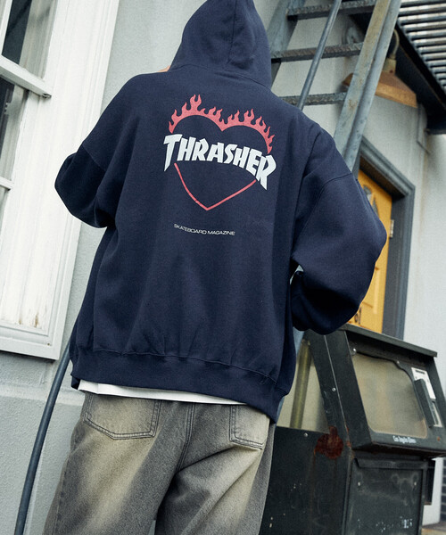 「THRASHER」 ジップアップパーカー SMALL ライトグレー メンズ_画像4