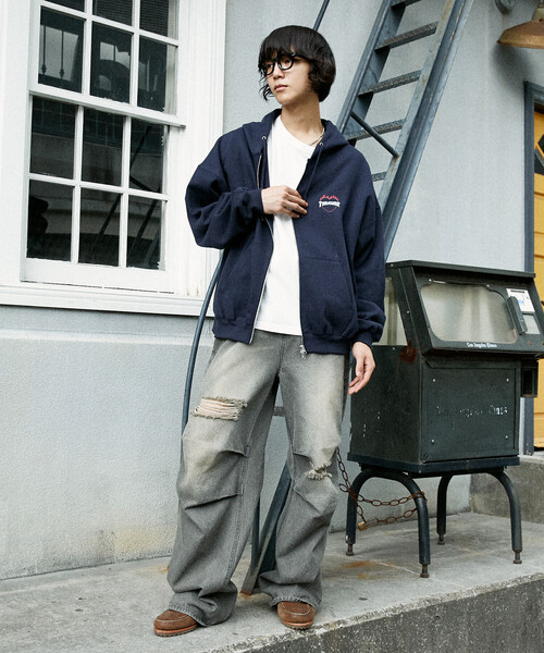 「THRASHER」 ジップアップパーカー SMALL ライトグレー メンズ_画像6
