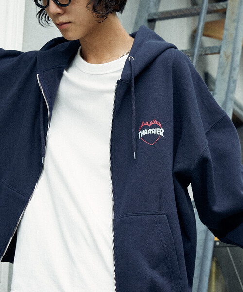 「THRASHER」 ジップアップパーカー SMALL ライトグレー メンズ_画像7