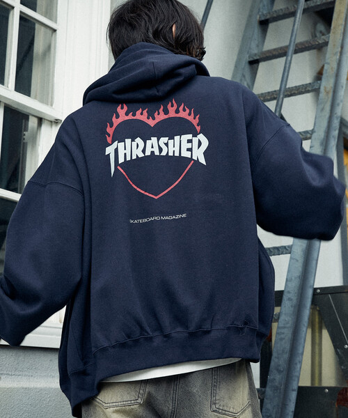 「THRASHER」 ジップアップパーカー SMALL ライトグレー メンズ_画像8
