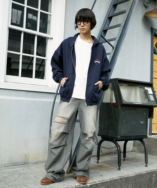 「THRASHER」 ジップアップパーカー SMALL ライトグレー メンズ_画像9