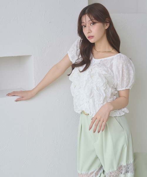 Ambre Neige（アンブルネージュ） ブラウス シャツ 夏 半袖 crinkly 