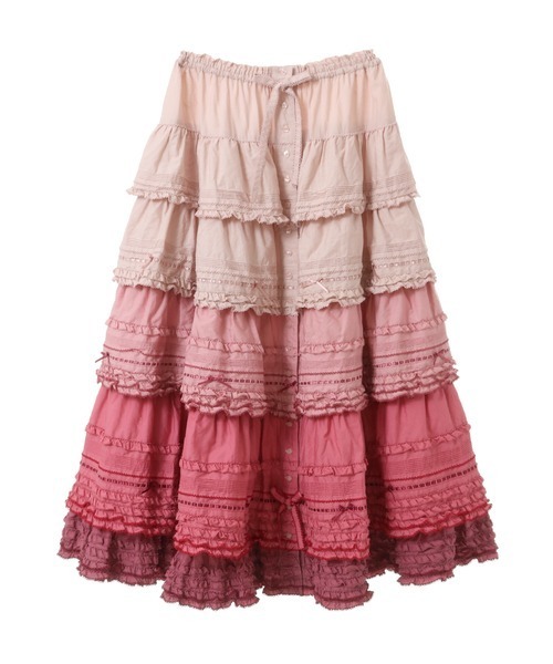 スカート グラデーションフリルスカート PINK