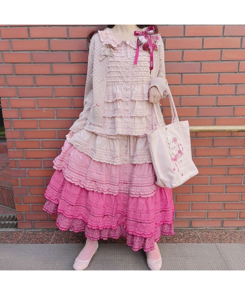 スカート グラデーションフリルスカート PINK