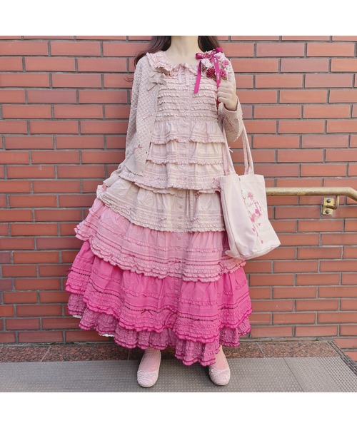 スカート グラデーションフリルスカート PINK