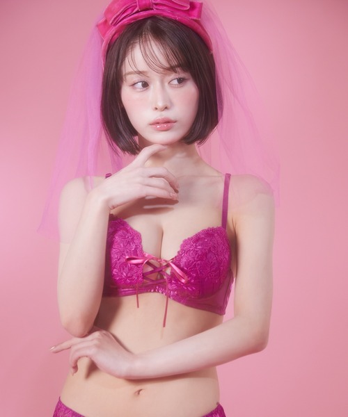 ラヴィジュール　ブラ&amp;ショーツセット　サテン　ホットピンク Ravijour - ラヴィジュール ブラ&ショーツセット サテン ホットピンク