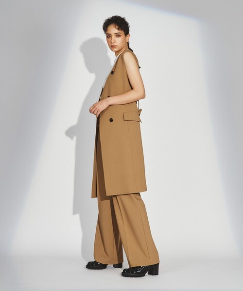 ベスト ジレ ノーカラーロングジレ レディース