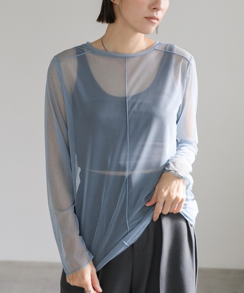 select MOCA tシャツ ニュアンスシアーメロートップス