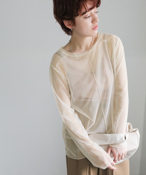 select MOCA（セレクトモカ） tシャツ ニュアンスシアーメロートップス