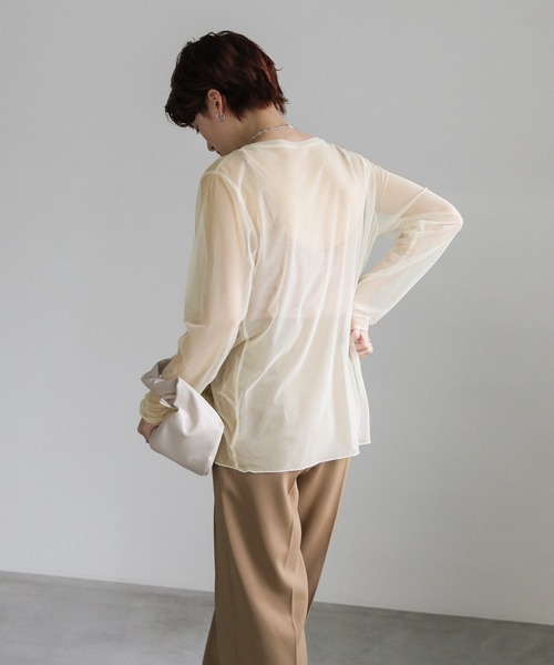 select MOCA tシャツ ニュアンスシアーメロートップス