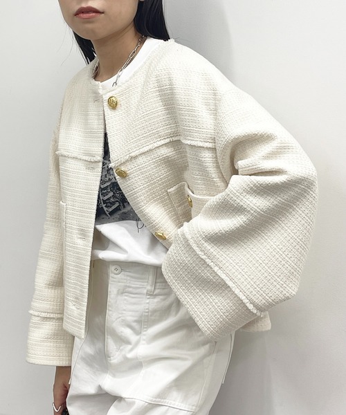 LOUNGEDRESS」 ツイードジャケット FREE オフホワイト レディース 