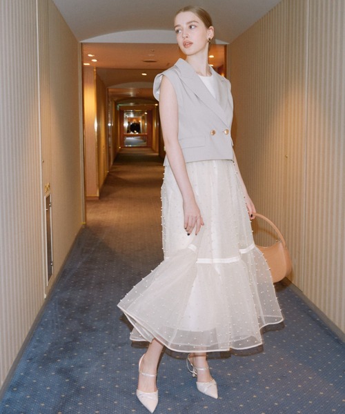 スカート パールスタッズボリュームフレアスカート レディース  