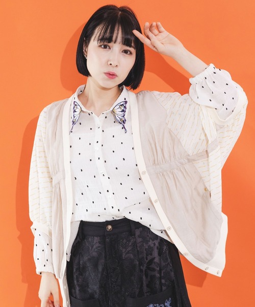 iS ScoLar - イズスカラー 542202 シャーリングドットor無地 シアーシャツ iS ScoLar シャツ SALE is イズ スカラー 542202 シャーリング