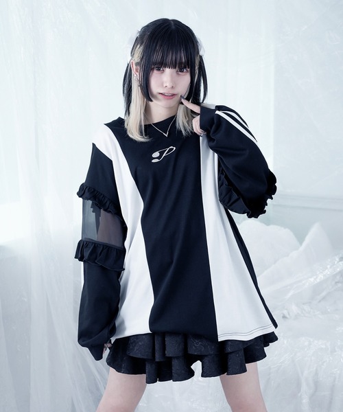 tシャツ ドッキングフリルロンT レディース