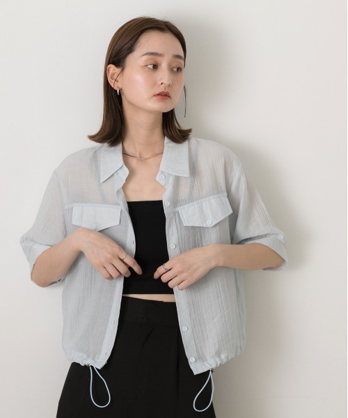 ad thie ブラウス シャツ 裾ドロスト 半袖ショートシャツ