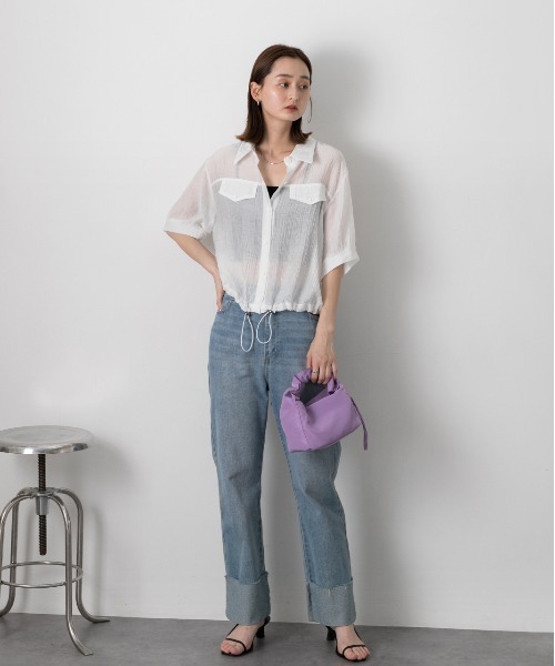 ブラウス シャツ 裾ドロスト半袖ブラウス レディース Heather ブラウス シャツ 2WAYドロストブラウス（半袖） 497298