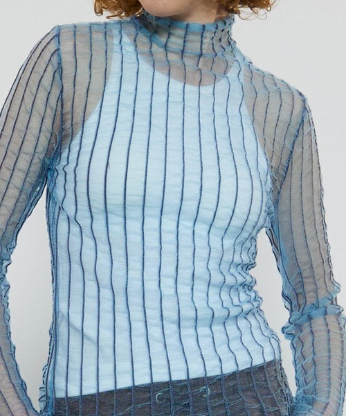 シャーリングストライプシアーニット【MAISON SPECIAL】 MAISON SPECIAL ニット セーター Shirring Stripe Sheer