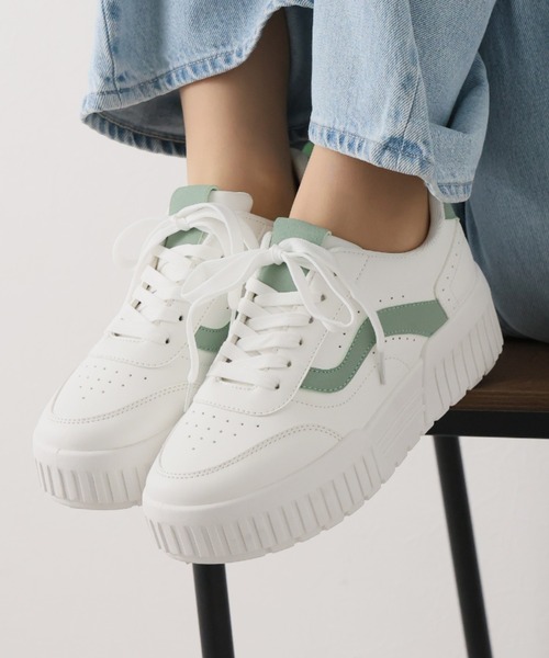 VIVIAN スニーカー 厚底異素材カラーコンビレースアップスニーカー