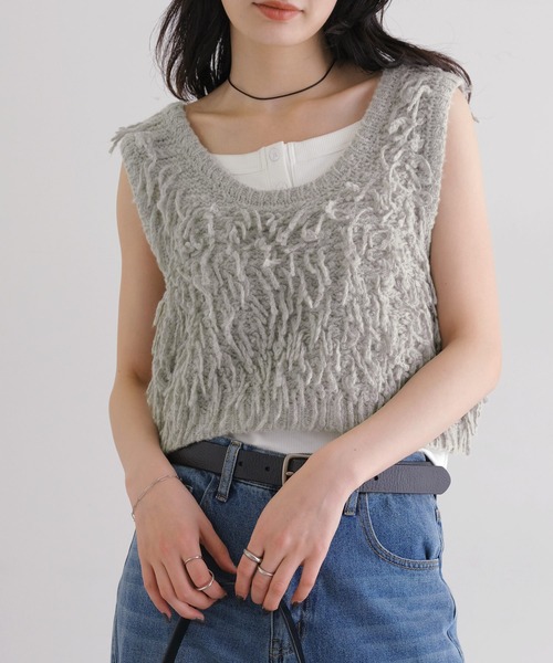 【美品】  LOEFF / ロエフ | ハイツイスト ニットベスト | F | ベージュ | レディース 美品】 LOEFF / ロエフ | ハイツイスト ニットベスト | F | ベージュ