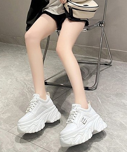 Lace Ladies スニーカー レザー調 厚底 ボリューム ダッド