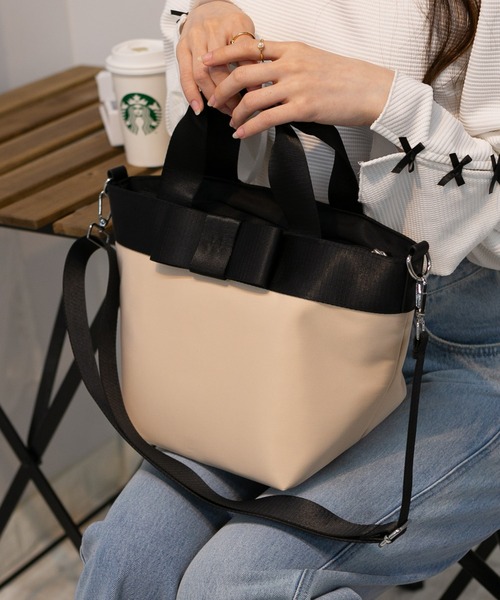 pumpkin port ショルダーバッグ バッグ リボン付き 幅広マチ