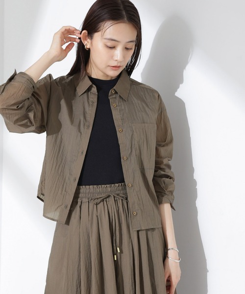 ブラウス シャツ ナイロンタッサークロップドシャツ（セットアップ可） レディース ナイロンタッサー クロップド シャツ（ セットアップ 可）
