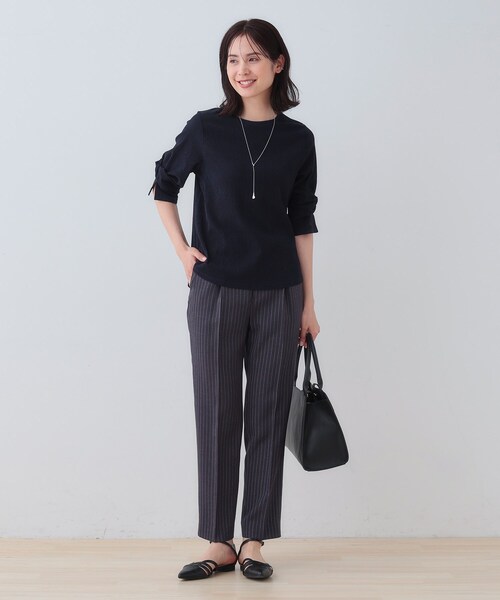 INDIVI tシャツ 「洗える／吸水速乾／UVケア」ねじりデザイン袖