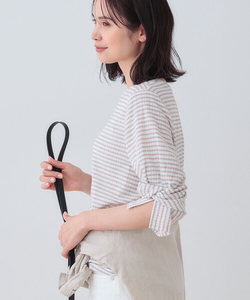 INDIVI tシャツ 「洗える／吸水速乾／UVケア」ねじりデザイン袖