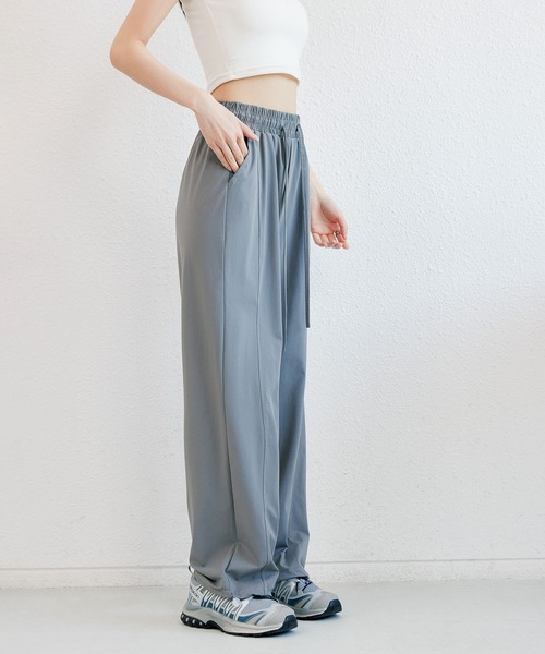 ワイドパンツ パンツ ウエスト紐 冷感フィットネスパンツ スポーツ