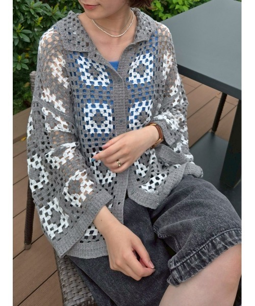 新品タグ付き サマンサモスモス TSUHARU クロシェカーディガン 半袖 新品タグ付き サマンサモスモス TSUHARU クロシェカーディガン