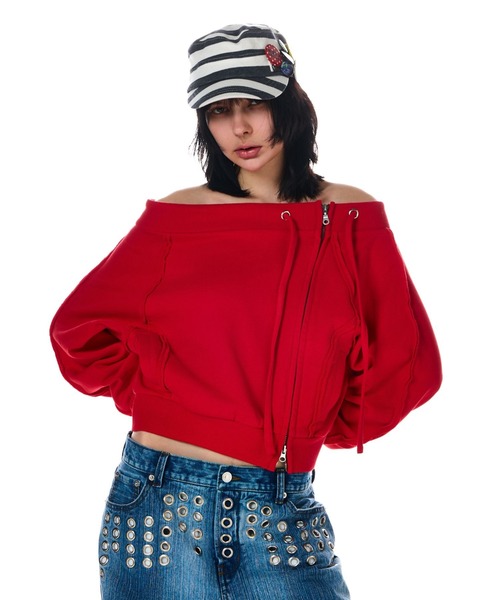 BEEDEN tシャツ OFF SHOULDER SIDE ZIP TOPS レディース